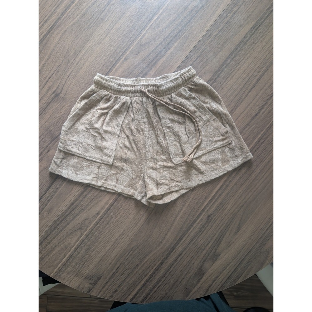 Zara Women's Size S Beige Textured Drawstring Shorts High Rise Casual